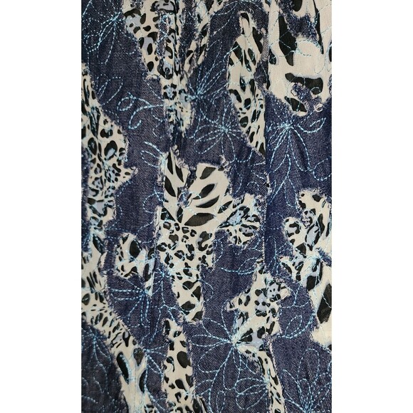 Morgan Cole Womens Distressed Jacket Size L Blue Ivory Animal Print Applique - Picture 6 of 12